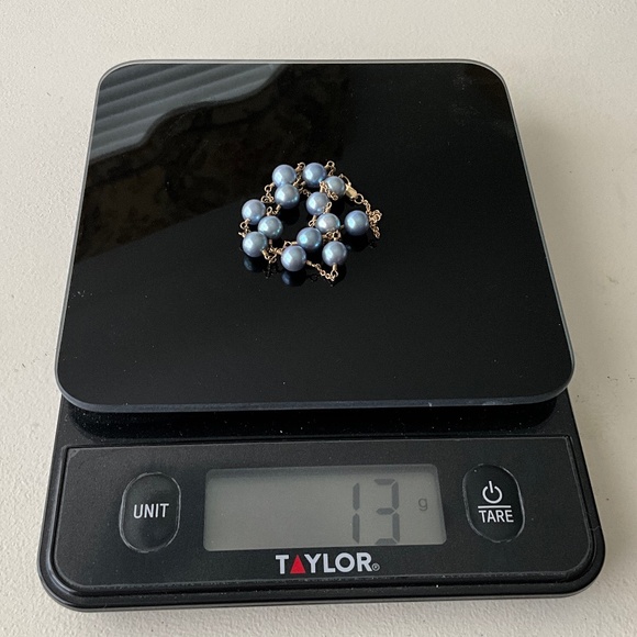 VINTAGE 14K Gold Blue Pearl Tin Cup Necklace - Picture 12 of 16